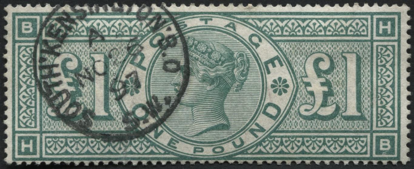 SG212 1 Green HB, neat small round cancel SOUTH KENSINGTON 26.11.1890