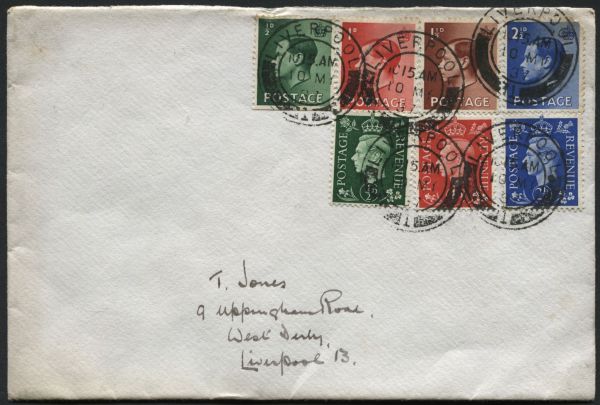 Envelope franked 1936 Edward VII d, 1d, 1d, 2d and KGVI d, 1d, 2d 10.5.1937