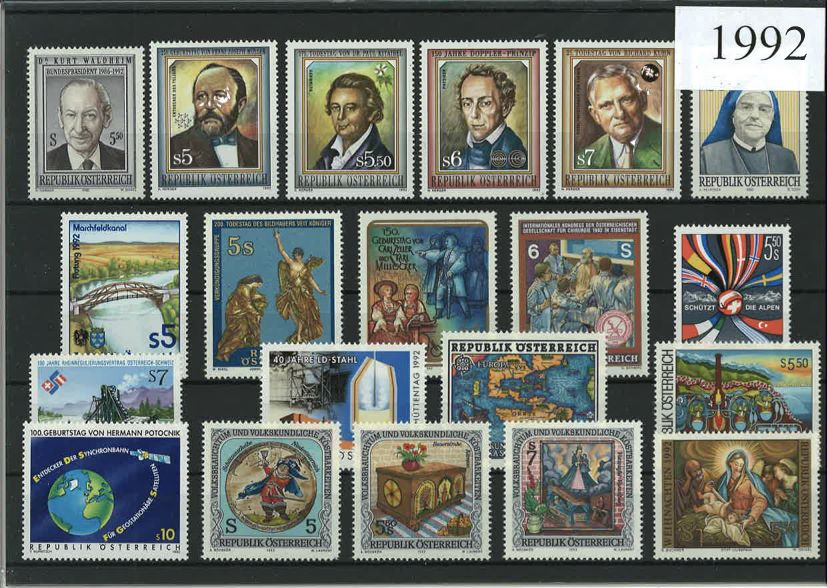 Austria Year Sets 1992 SG2281-2314 - 33 Stamps (+ 2 defs)