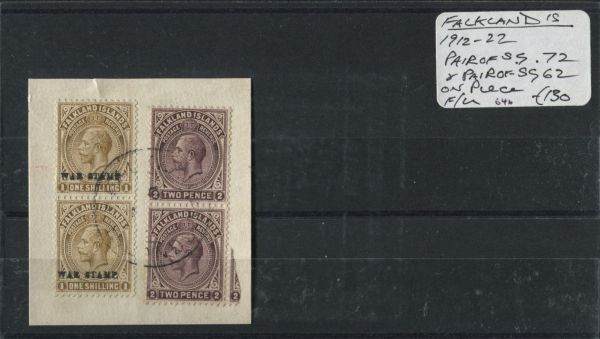 Falkland Islands 1912-22 SG.72 & SG.62 Pairs F/U