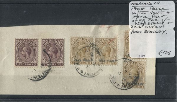 Falkland Islands 1928 Piece of Pairs Used