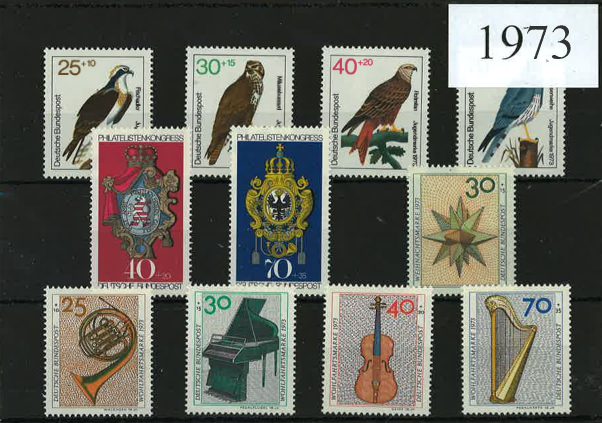 Germany Year Sets 1973 SG1647-1682 - 35 Stamps (+ 1 def; 1 MS)