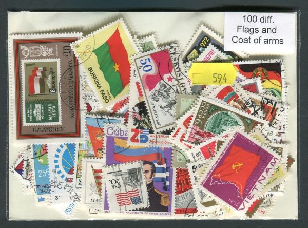 Flags + Coats of Arms 100 Stamps (594)