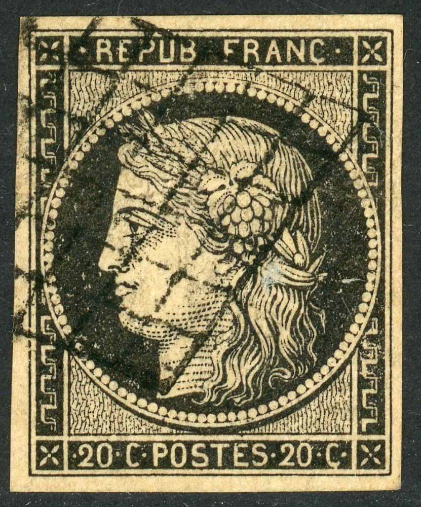 France 1849-52 SG.6 F/U 4 margin (2)