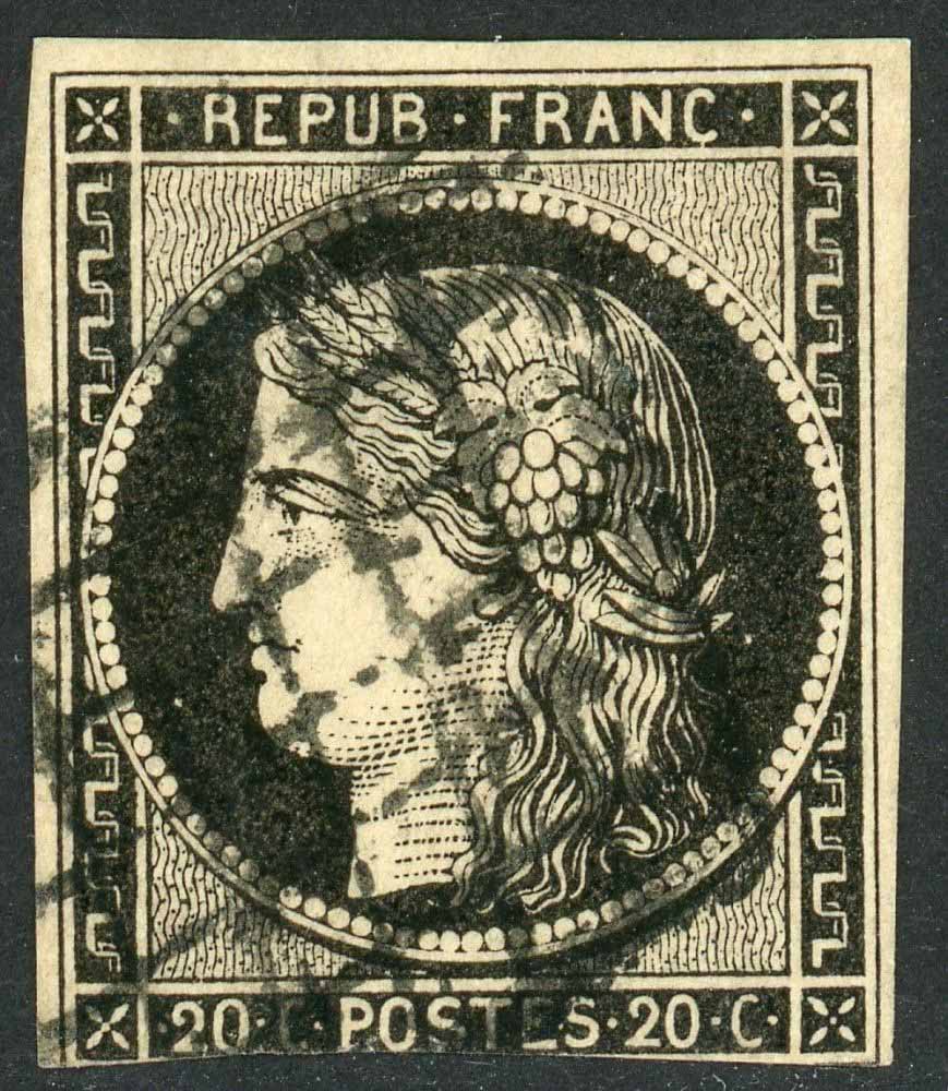 France 1849-52 SG.7 F/U 3 margin