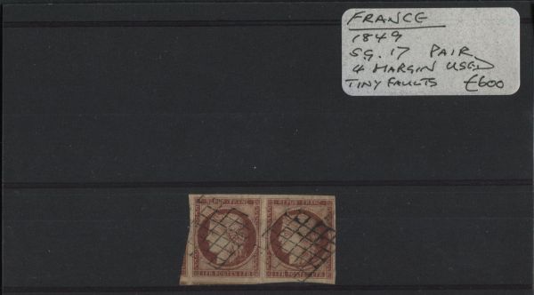 France 1849 SG.17 Pair, 4 Margins, used with tiny faults