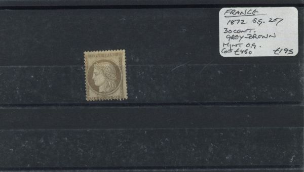 France 1872 SG.207 30c Grey-Brown Mint, Original Gum