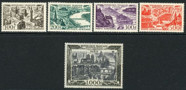 France 1949-50 SG.1055-1059 L/M/M 1000f has thin spot