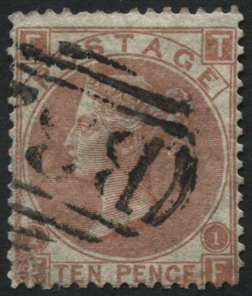 GB used in ARGENTINA Z21 1867 10d Red-Brown TF, odd nibbled perf but F/U with B32 of Buenos Aires