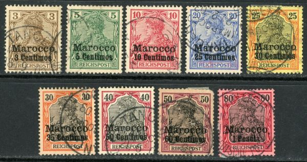 Geman Post Offices in Morocco 1900 SG.7-15 F/U part set