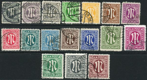 Germany / Allied Occuaption / British & American Zones 1945 SG.A16-A20, A22-A32 F/U short set