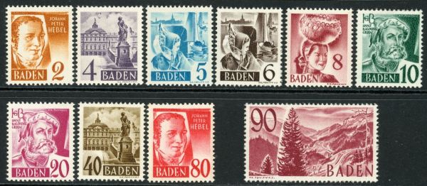 Germany / Allied Occupation / French Zone / Baden 1948-49 SG.FB28-FB37 U/M