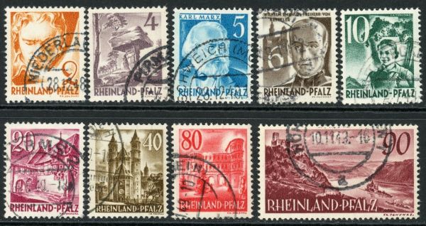 Germany / Allied Occupation / French Zone / Rhineland-Palatunate 1949 SG.FR32-FR41 F/U (excl 8pf)