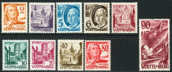 Germany / Allied Occupation / French Zone / Wurttemberg 1948-49 SG.FW28-FW37 U/M