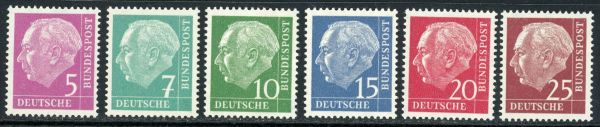 Germany / West 1954-60 SG.1105b,1107a,1109b,1110a,1111a,1112a U/M Fluorescent