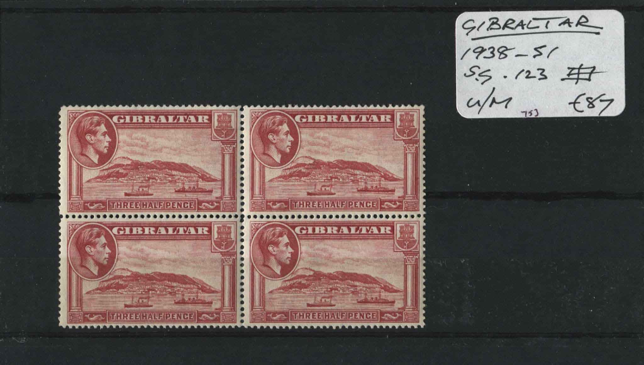 Gibraltar 1938-51 SG.123 Block U/M