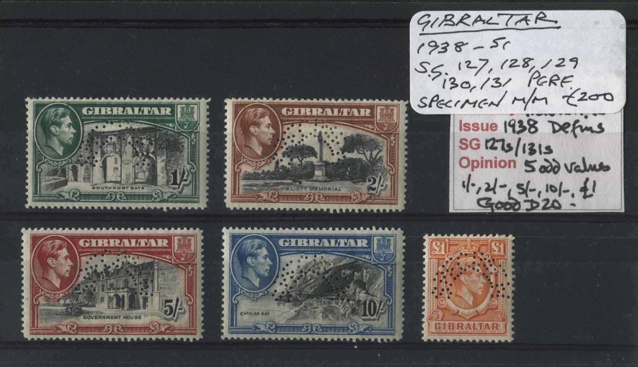 Gibraltar 1938-51 SG.127-131 Perf Specimen M/M