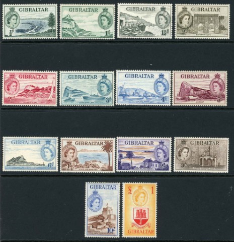 Gibraltar 1953-59 SG.145-158 M/M 10s & 1 U/M