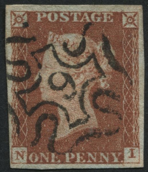 Great Britain 1841 1d Red, No.9 in cross