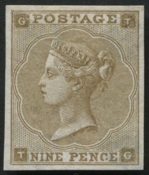 Great Britain 1862-4 9d Bistre imperforate imprimatur TG, clear margins all round without gum, fine and rare