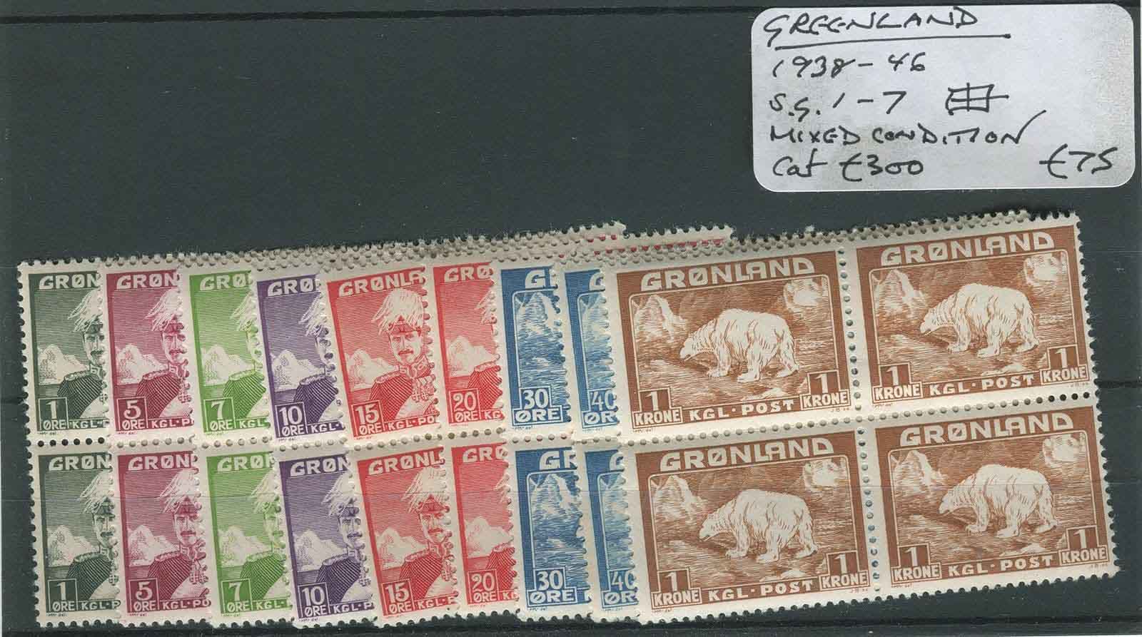 Greenland 1938-46 SG.1-7 Mixed Condition