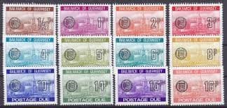 Guernsey Postage Due sets of p - 15p and p - 16p and 1p - 1 (33 stamps) (Ref ES103)