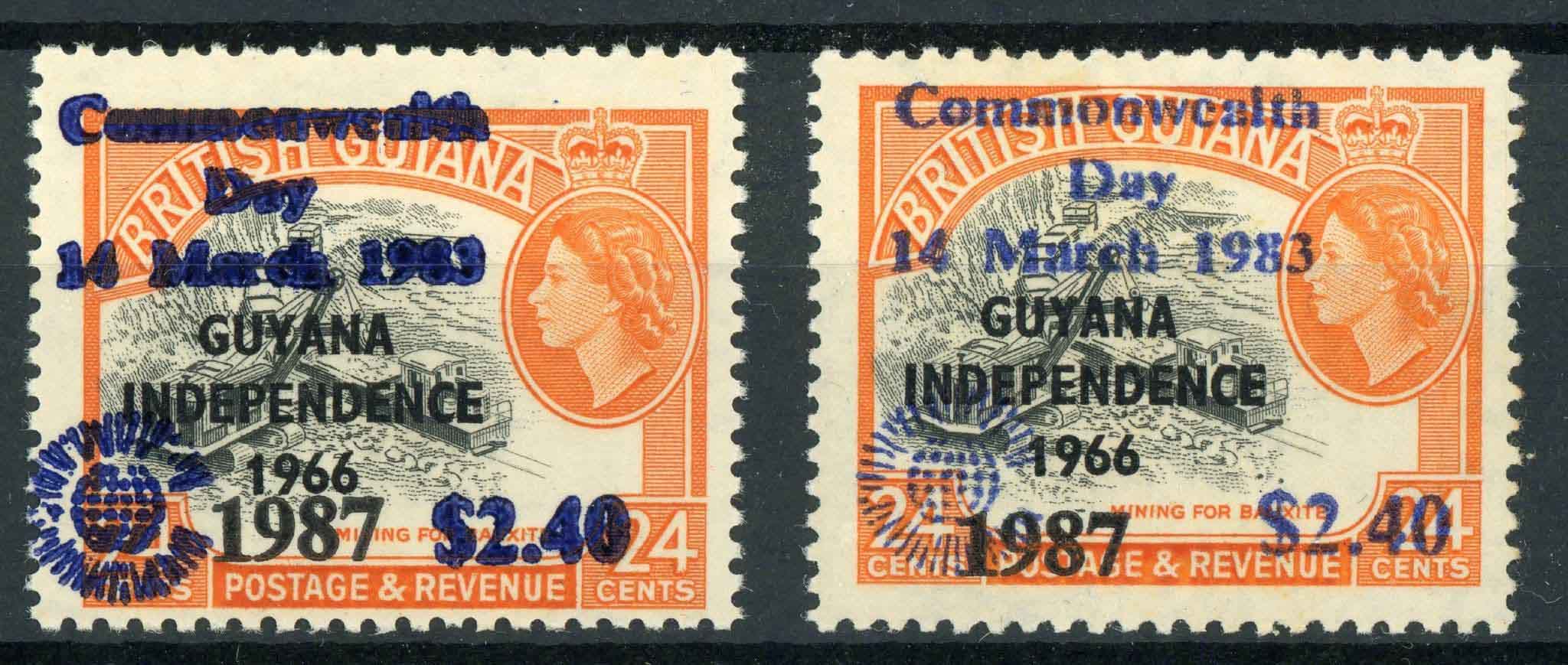 Guyana 1987 SG.2189 Variety. Blue opt. over inking U/M