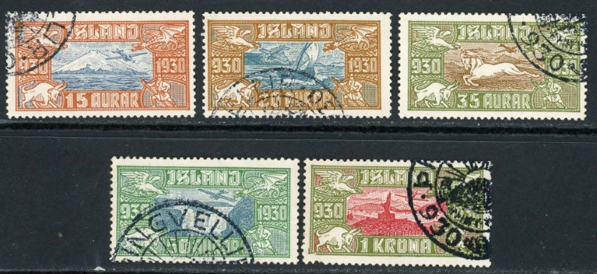 Iceland 1930 SG.174-178 F/U 1k fault as is.