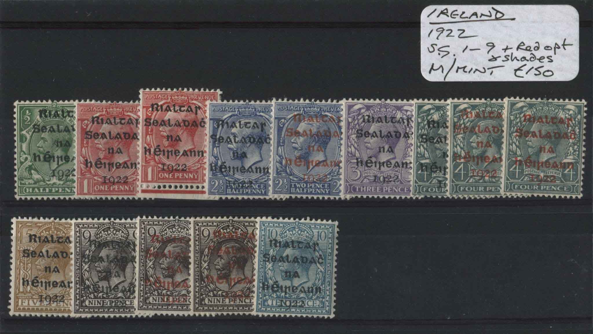 Ireland 1922 SG.1-9 & Red O/P & Shades M/M