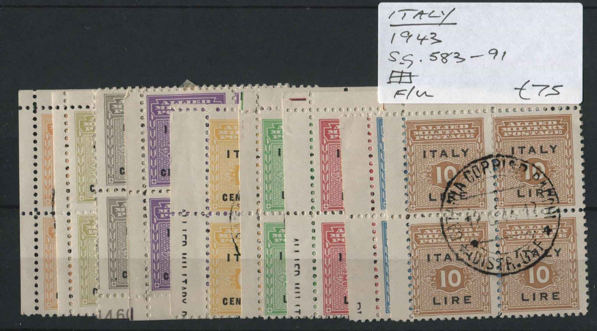 Italy 1943 SG.583-91 Blocks F/U (Lot 2)