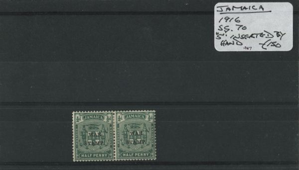 Jamaica 1916 SG.70 'S' inseted by hand M/M