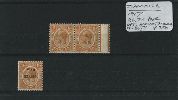 Jamaica 1917 SG.74 Pair O/P Almost missing on both