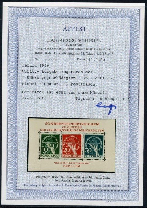 Germany / Berlin 1949 SG.MSB70a U/M with certificate