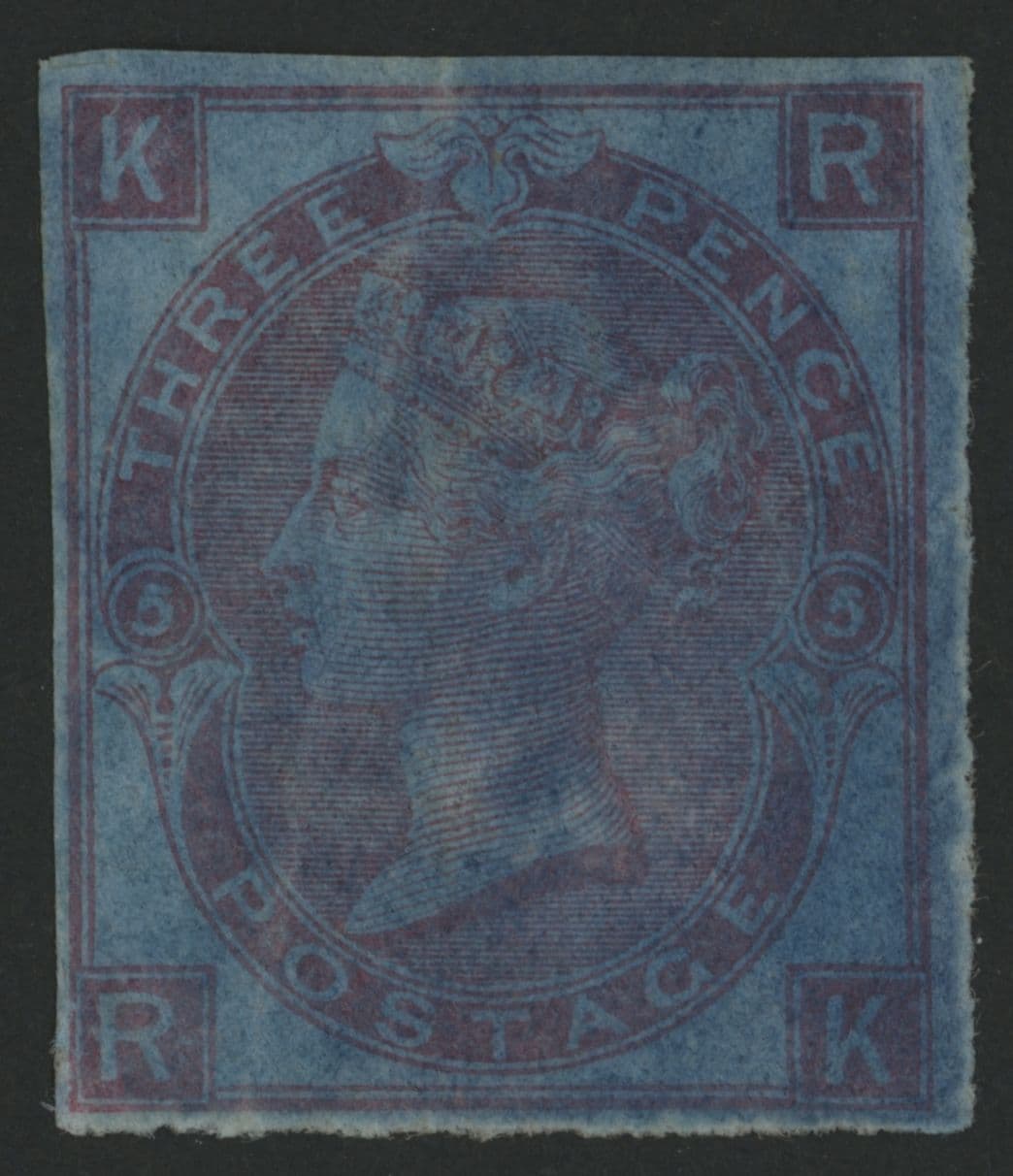 SG102 SpecJ30b 1867 (July) 3d Rose Pl.5 RK, imperf, deeply blued paper with cert