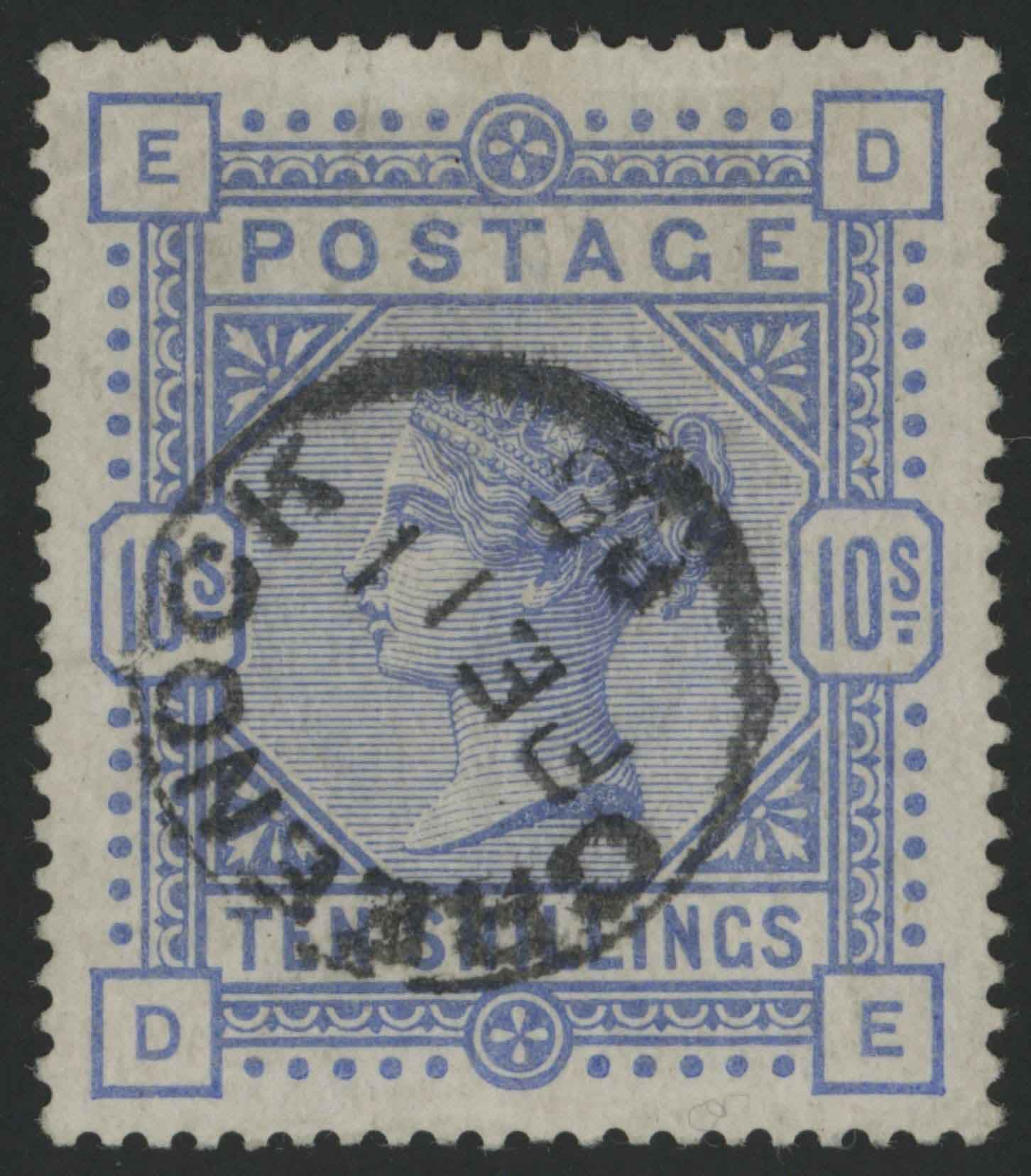 SG182 10/- Cobalt on white paper superb Greenock cds 1885, offeRed with RPS certificate - Excellent!