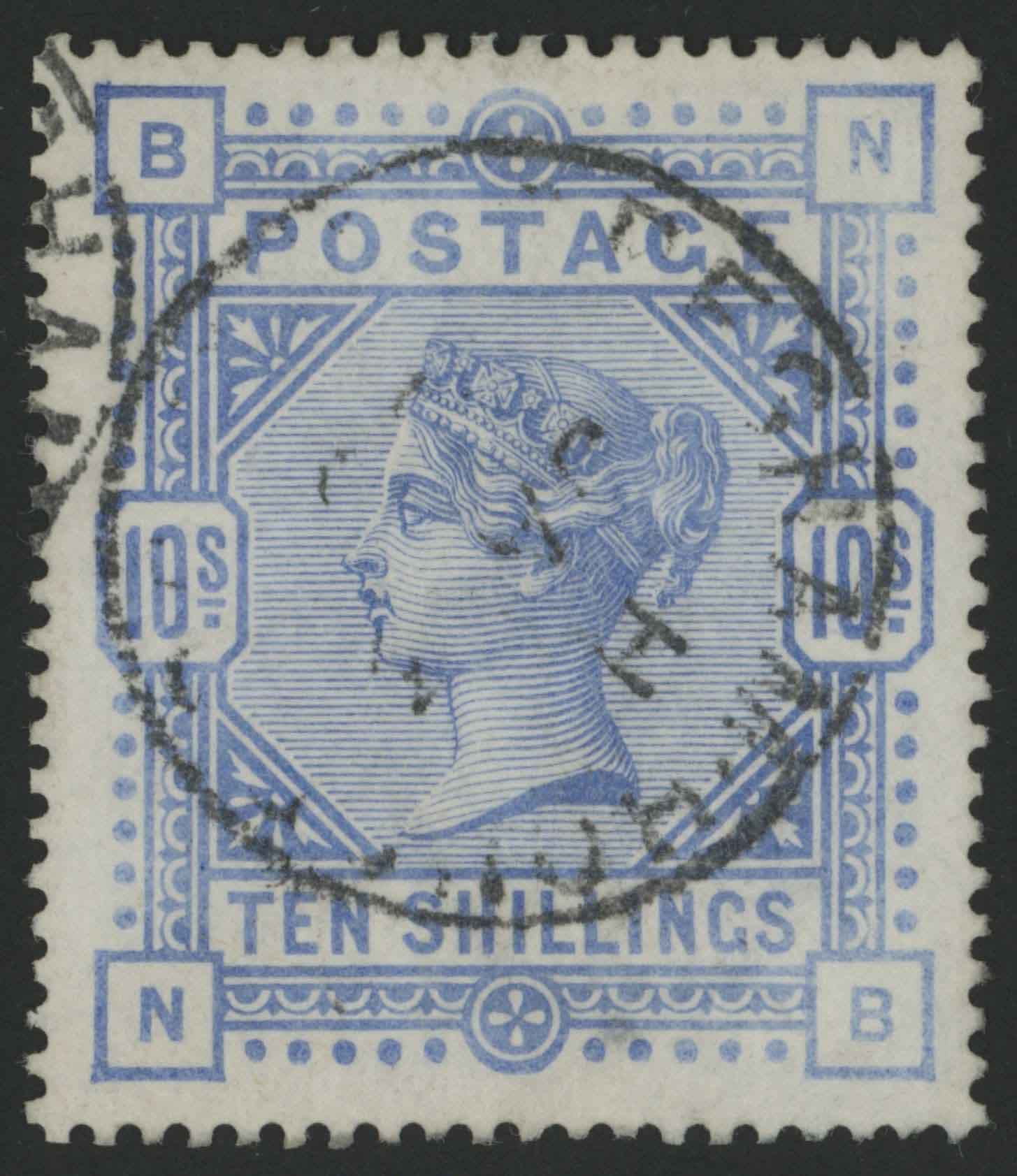 SG183a 1883-84 10s pale Ultramarine, NB, VF/U with central cds.