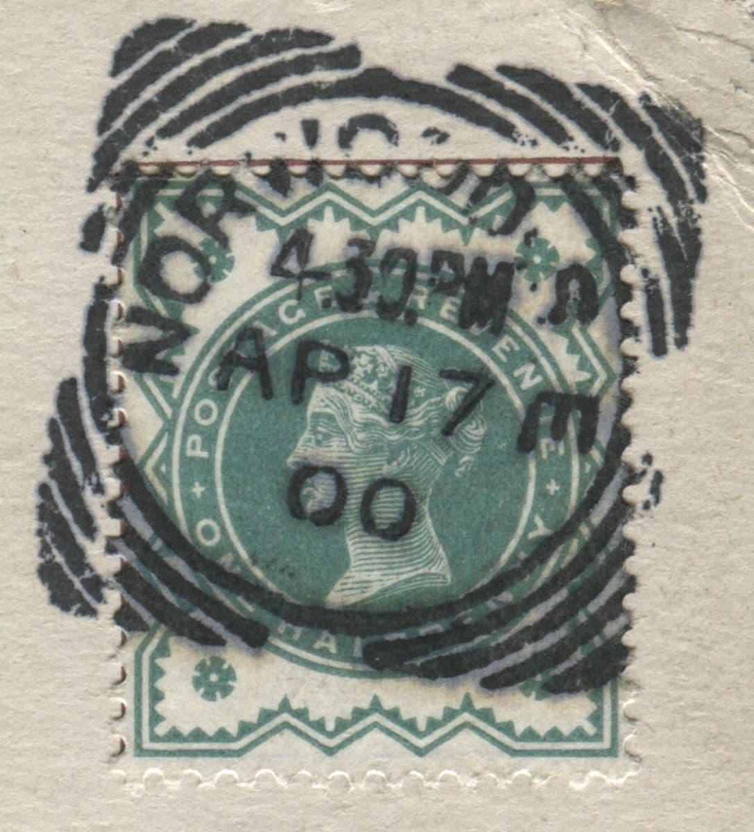 SG213 1900 (AP 17) 1/2d Green Neatly tied to a Postcard, Squared Circle Rare FDC