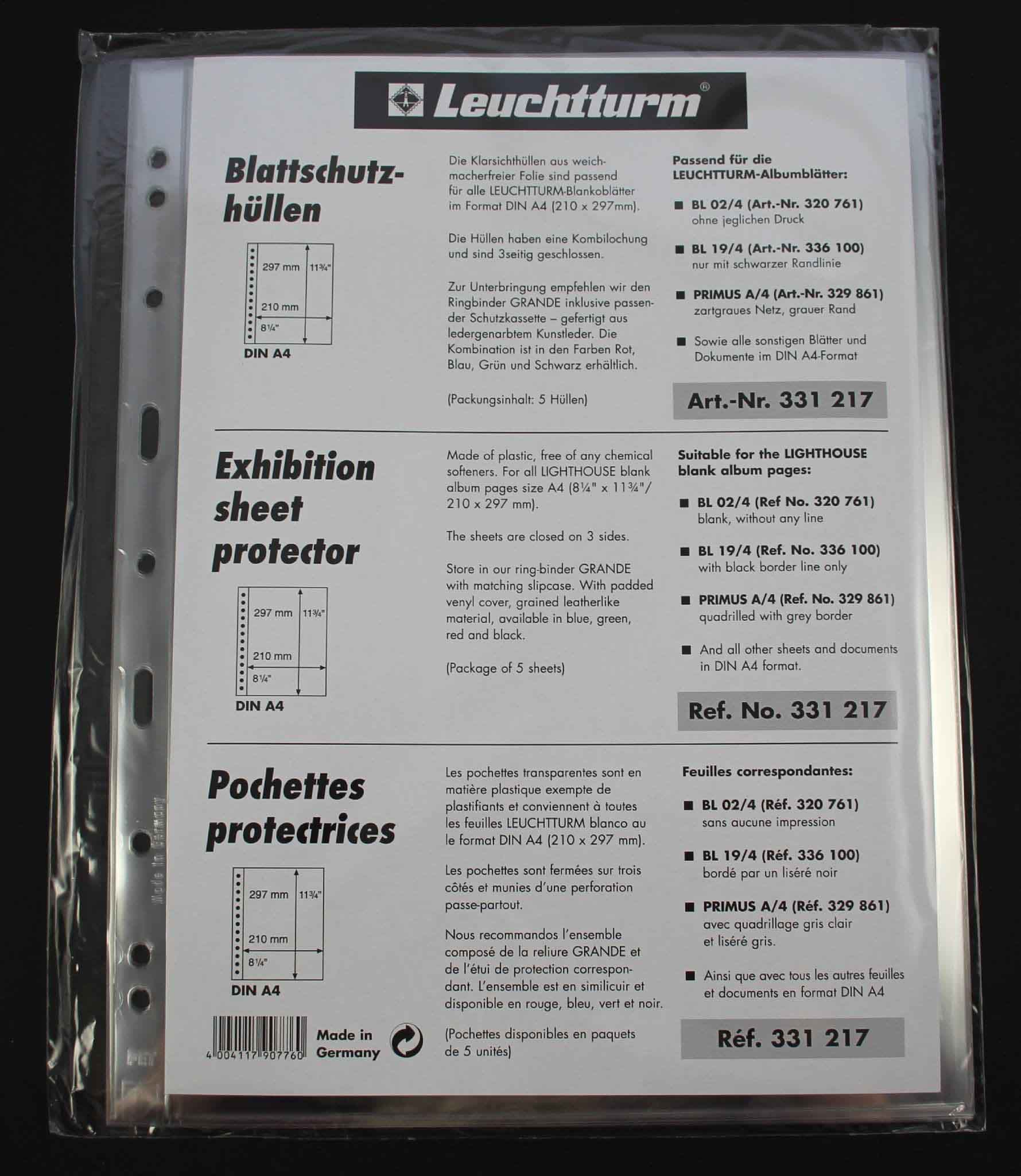 Lighthouse 'A4' Sheet Protectors (BSH 4) (Pack of 5)