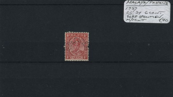 Malaya Pahang 1937 SG.34 6c Perf Specimen M/M