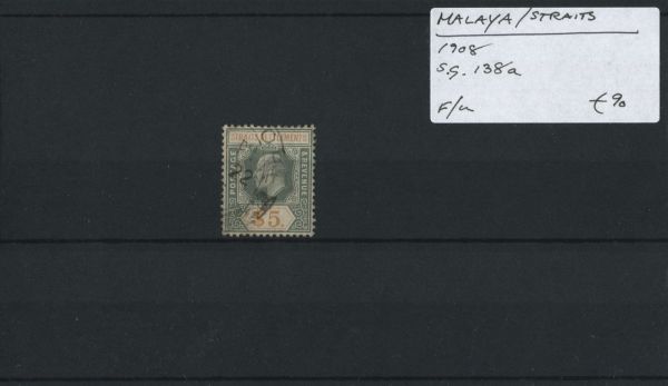 Malaya Straits Sett. 1908 SG.138a F/U