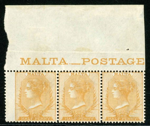 Malta 1875 SG.10 strip of 3.  2 x U/M