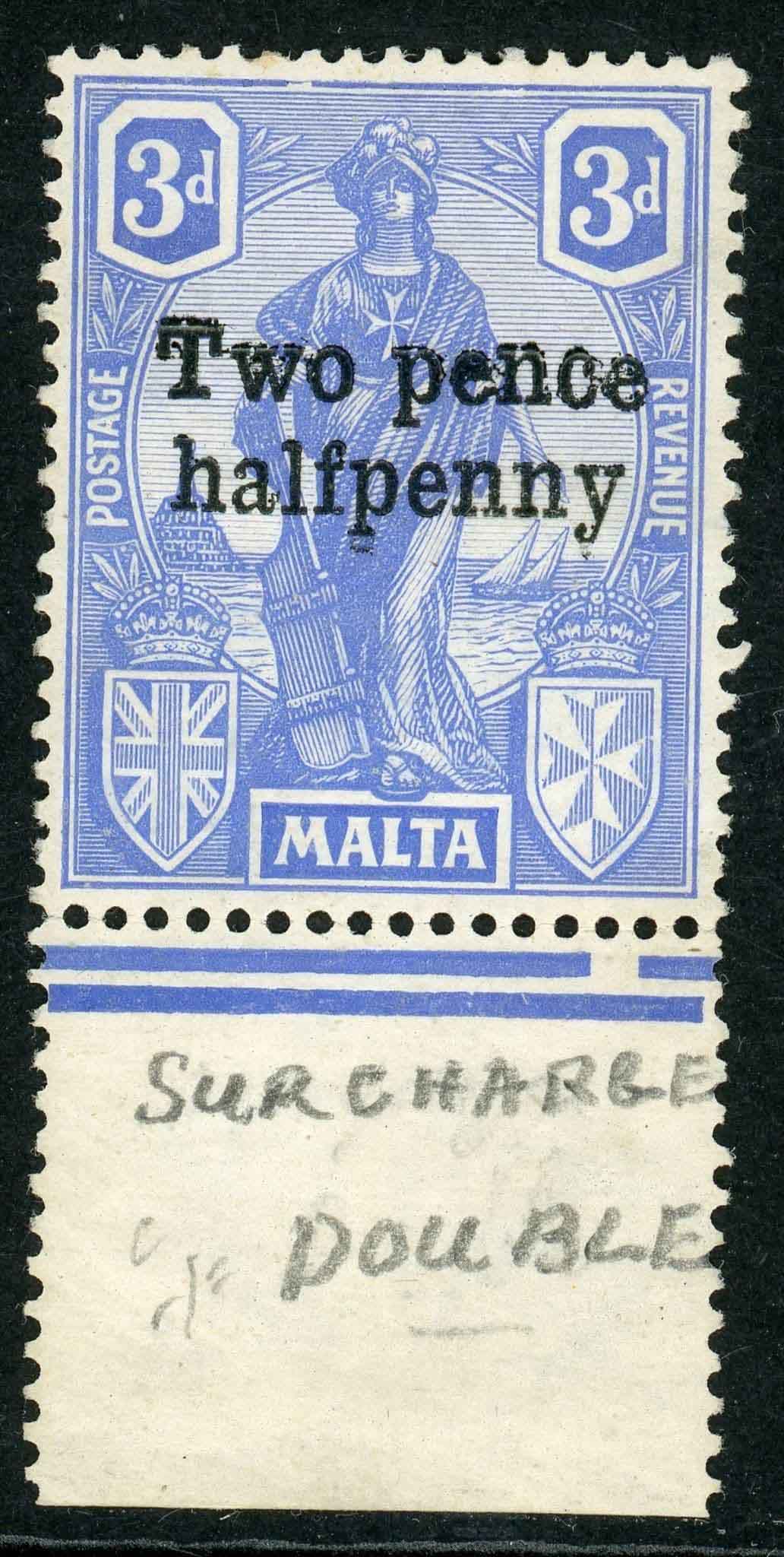 Malta 1925 SG.141 M/M variety ''double overprint''