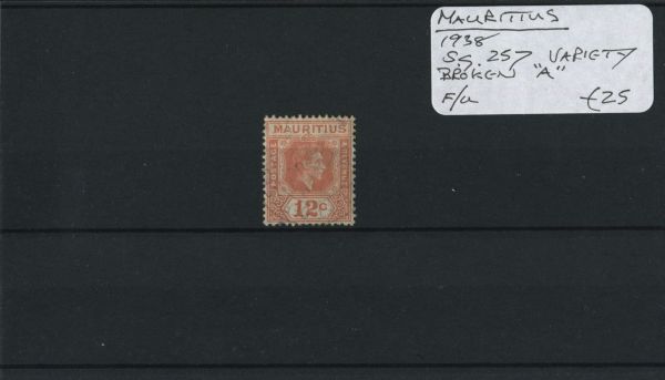 Mauritius 1938 SG.257var Broken 'A' F/U