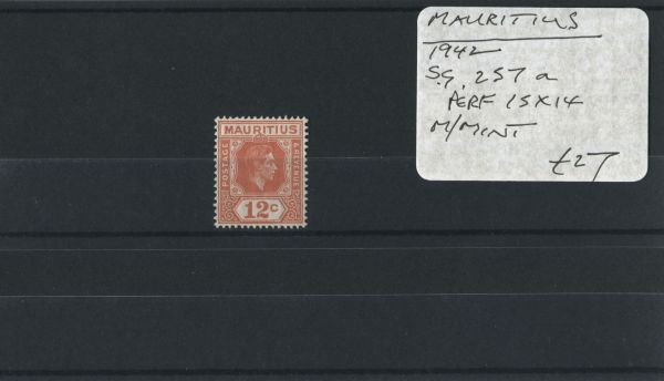 Mauritius 1942 SG.257a P.15x14 M/M