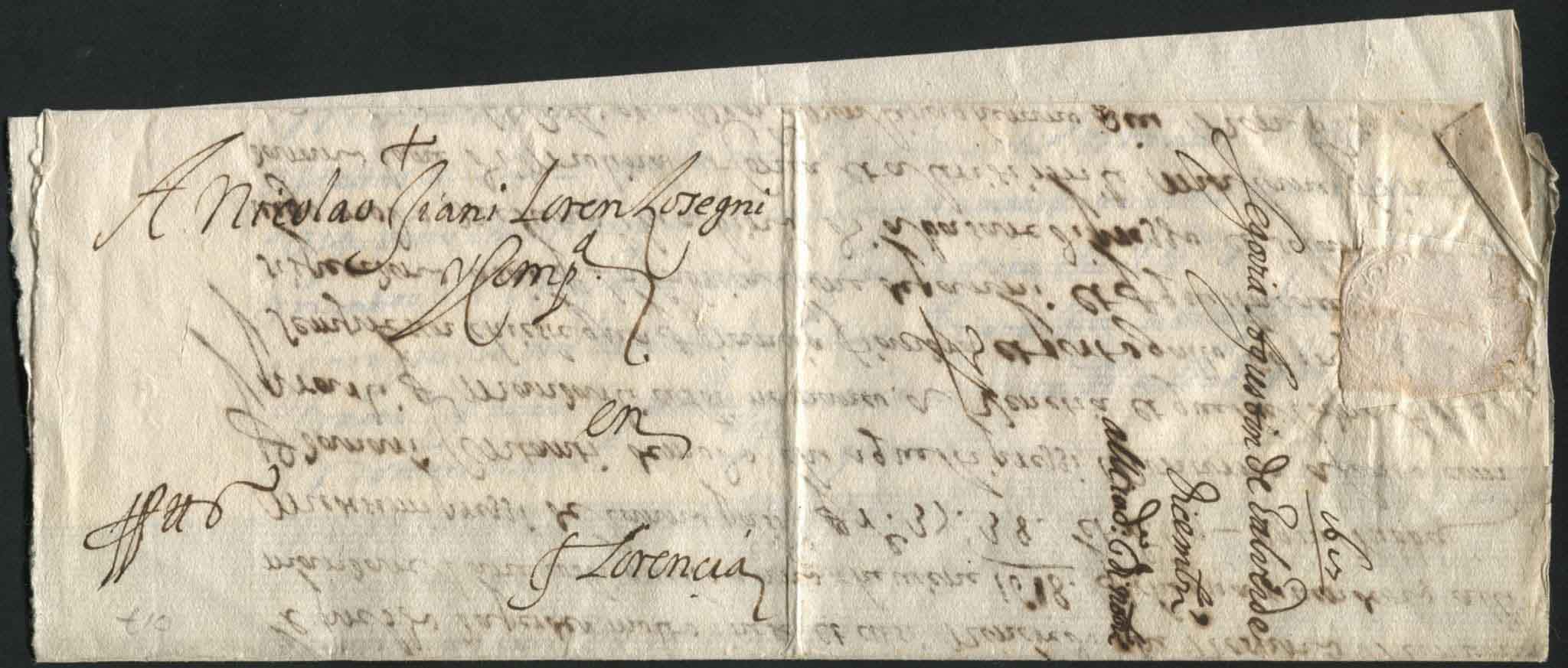 Merchants letter from Augustino De Valverde of Segovia, Spain 6th November 1617 to Nicolao Lorenzo