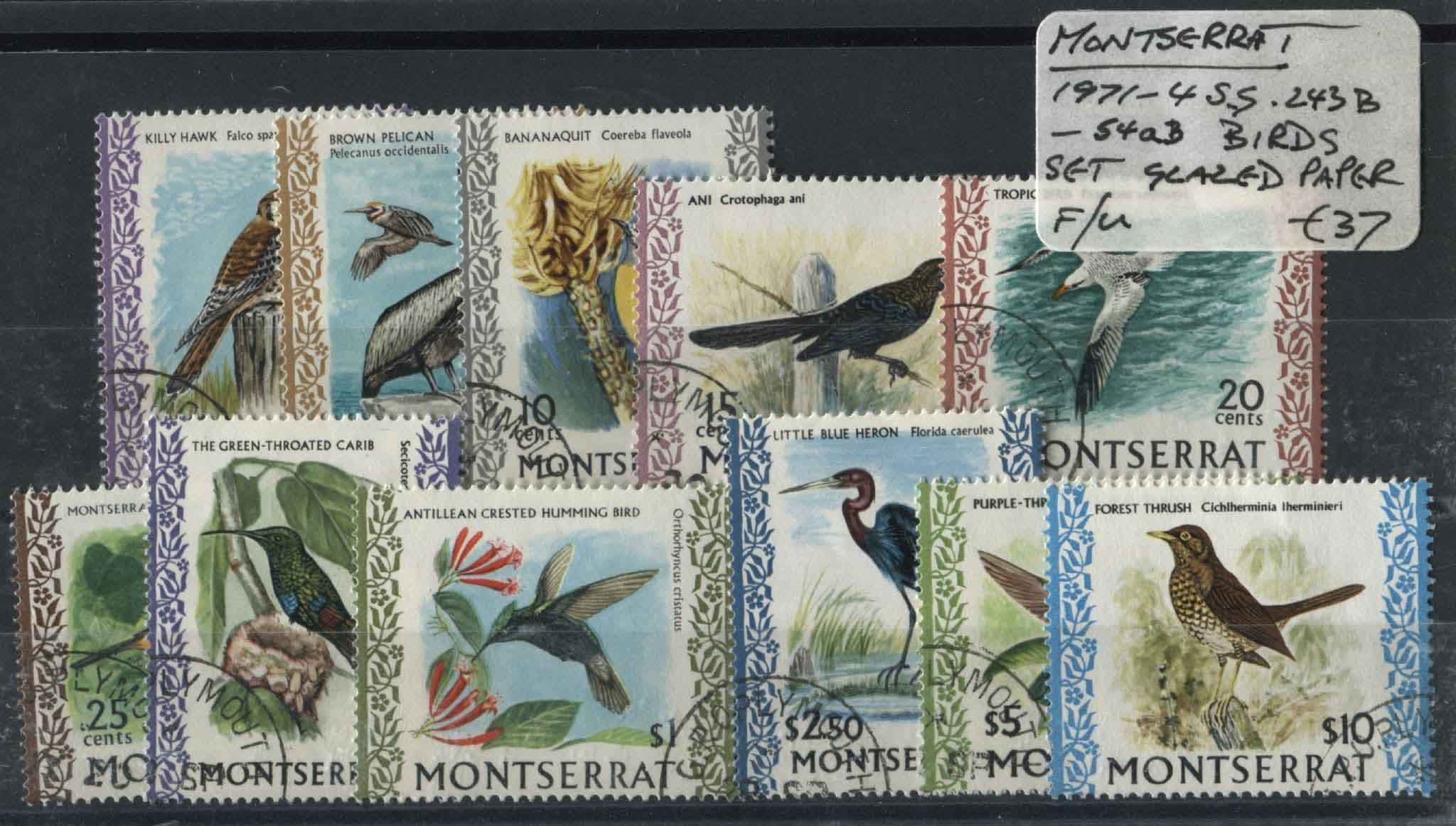 Montserrat 1971-74 SG.243b-254ab Birds Glazed Paper F/U