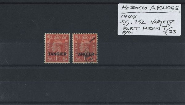 Morocco Agencies 1944 SG.252var Part 'T' missing F/U