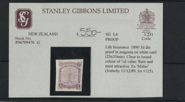 New Zealand 1890 SG.L4 3d Die Proof