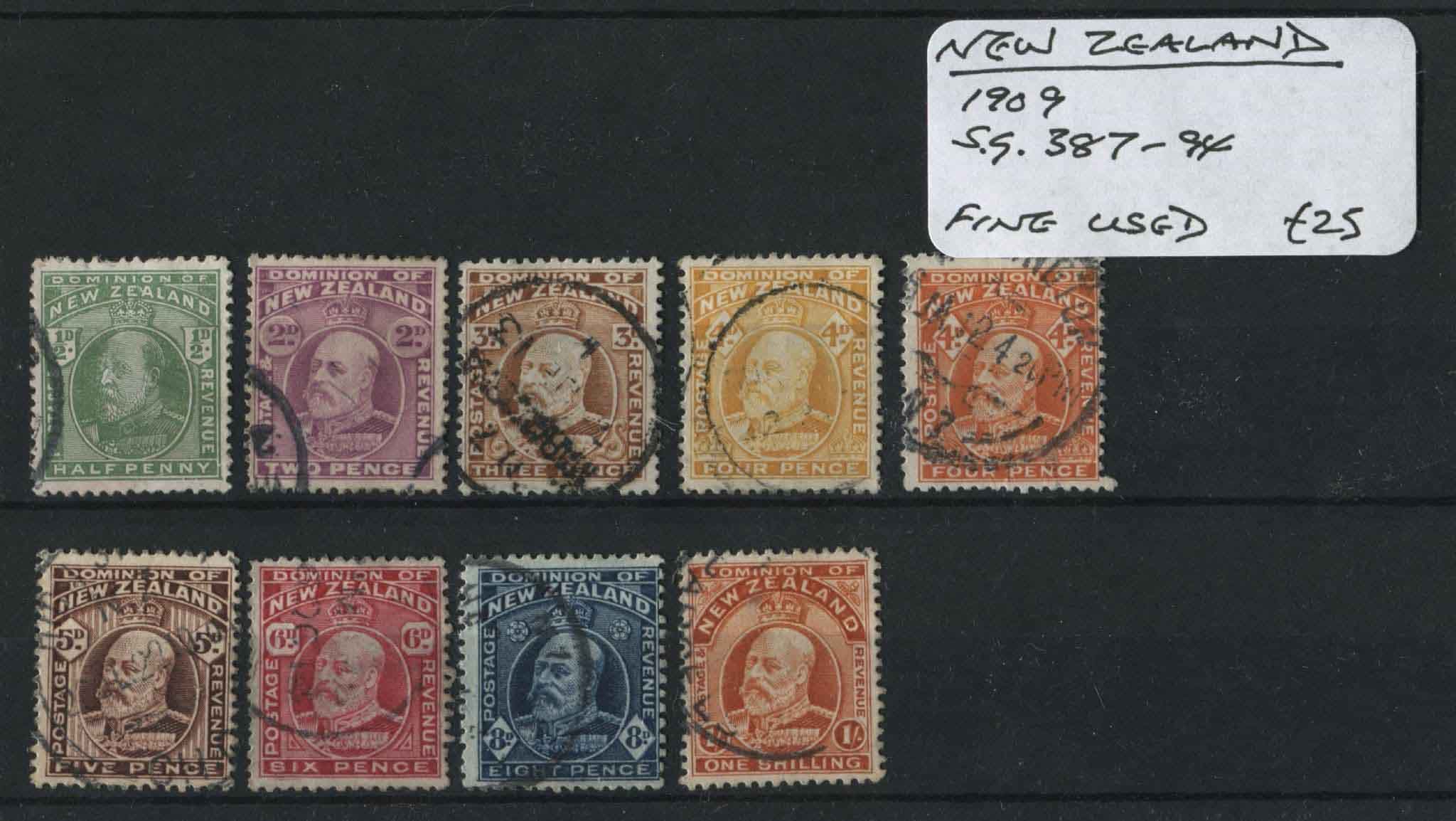 New Zealand 1909 SG.387-94 F/U (Lot 3)