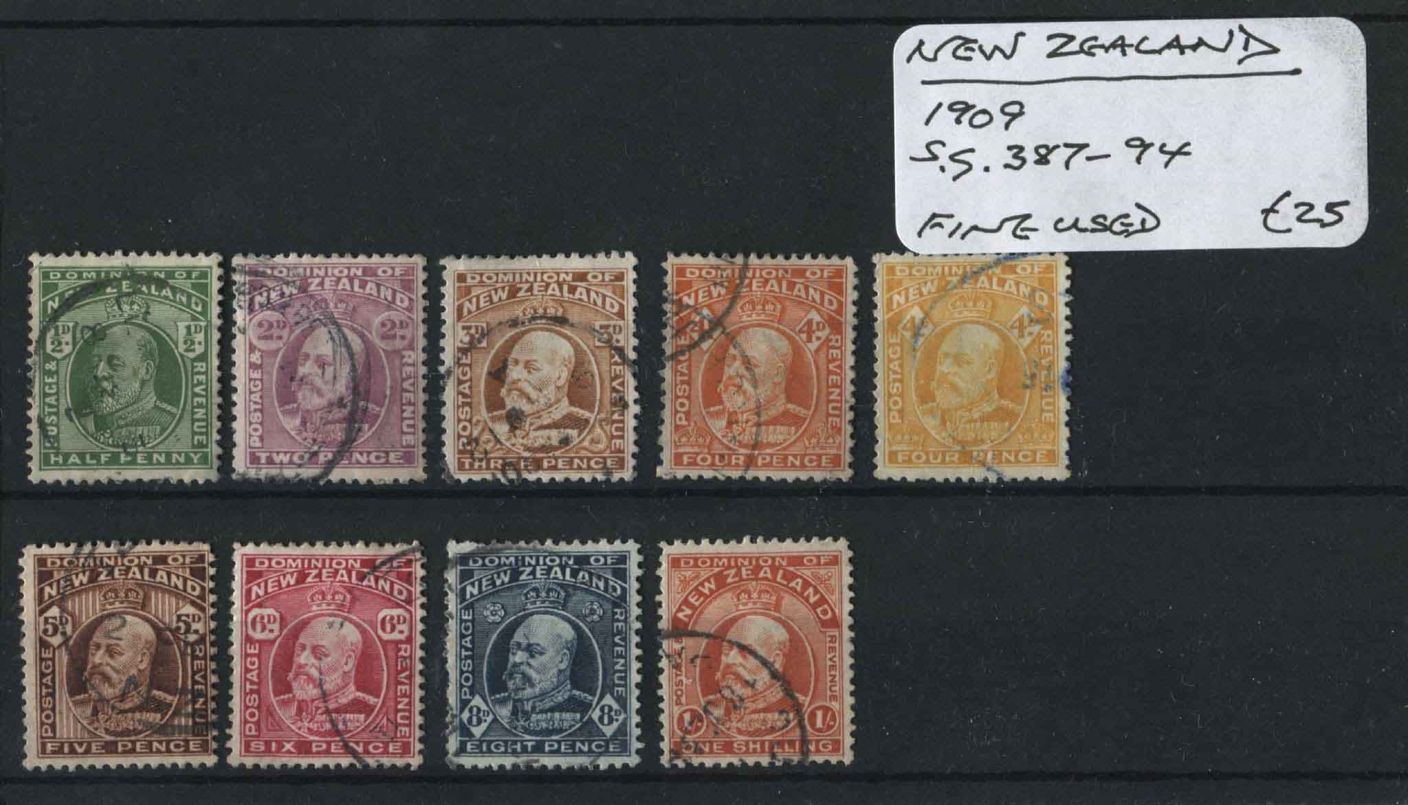 New Zealand 1909 SG.387-94 F/U (Lot 4)